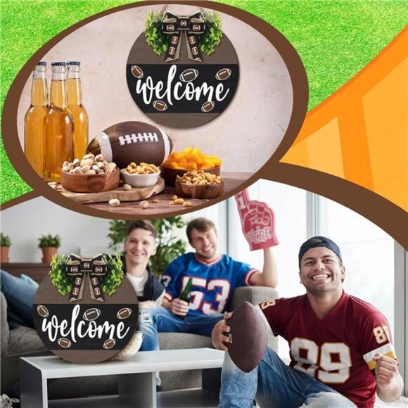 Hello Fall Football Sign for Front Door Thanksgiving Wooden Hanging Sign Fall - Picture 5 of 7